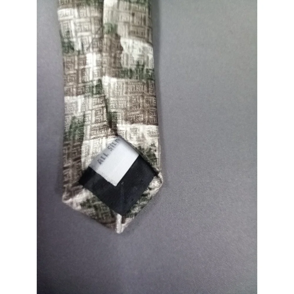 Vintage Pierre Cardin Silk Tie‎ Gray Green Geometric 90's